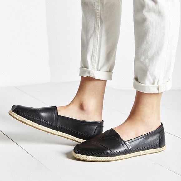 Toms Leather Alpargata Espadrille Black Size 7.5 - Picture 1 of 7